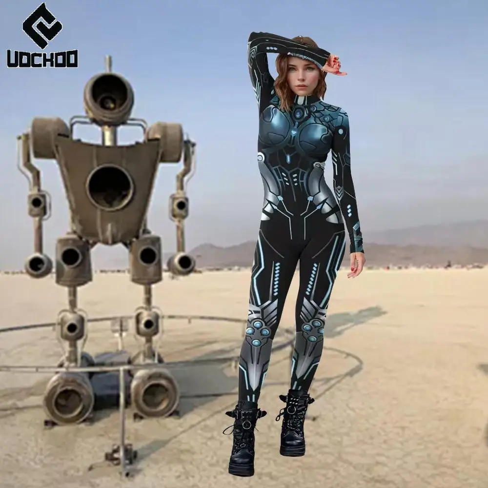 

Halloween Jumpsuit Robot Cosplay Costume Desert Carnival Steampunk Artistic Pattern Jumpsuit Party Zentai Burning Man Bodysuit
