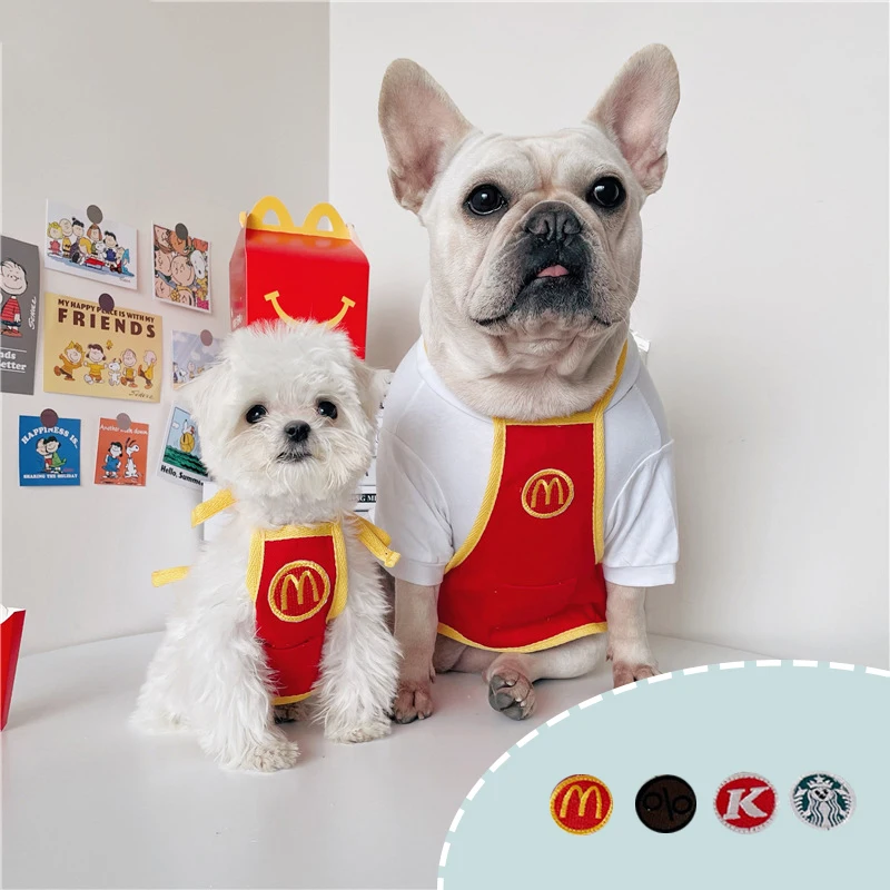 Designer Dog Costumes for Small Dog Cosplay Vset Cute Puppy Bibs Shop Assistant for French Bulldog Clothes Supplier Dropshipping