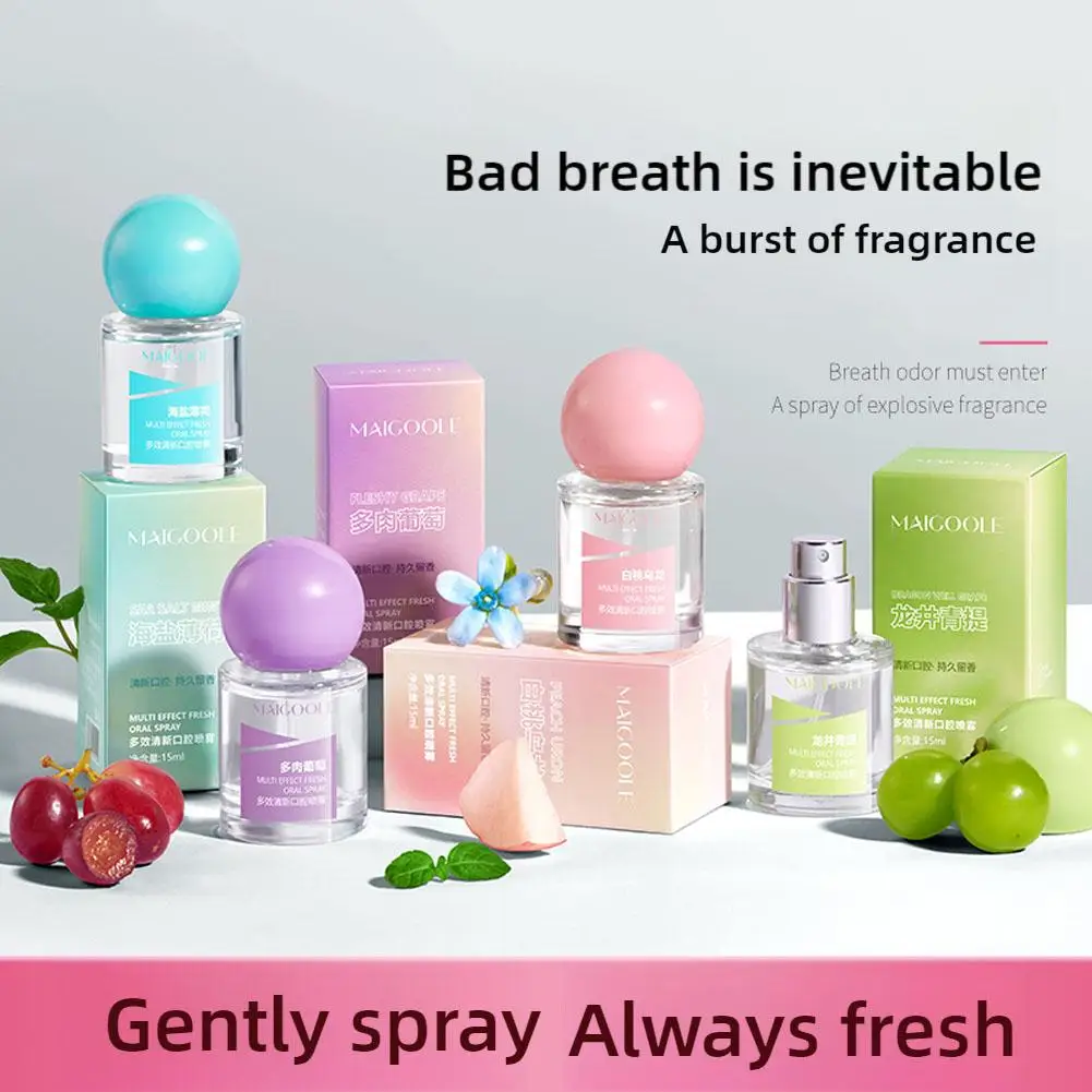 Probiotic Breath Spray 15ml Freshener To Remove Bad Breath Mint Peach Flavor Oral Spray Fresh Breath Spray Anti-moth Solid Teeth