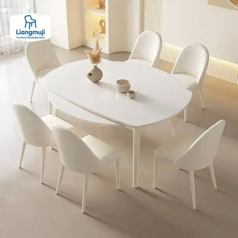 

Современный стол для гостиной, обеденный салон, круглый выдвижной складной обеденный стол, кухонный белый таволо, мебель Pranzo