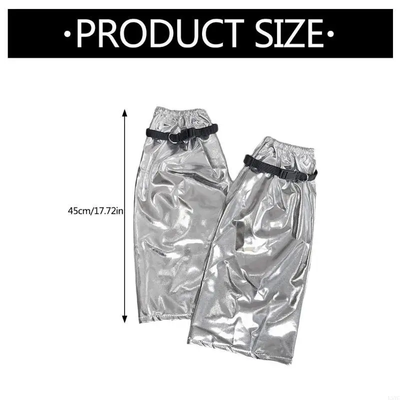 L5YC Aesthetic Vintage Metallic Shining Leg Warmer Socks for Women Harajuku Streetwear Punk Buckle Strap Leg Sleeve Cover