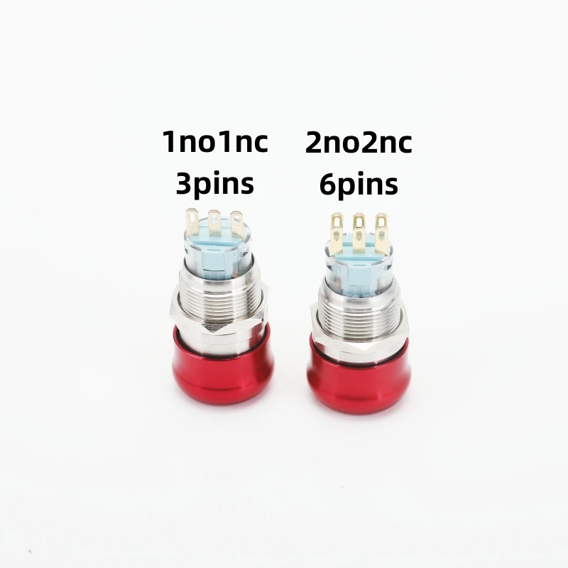Metal Emergency Stop Button Switch Mushroom Head 16/19/22mm Waterproof Stainless Steel Rotary Press Power off 1NO1NC2NO2NC
