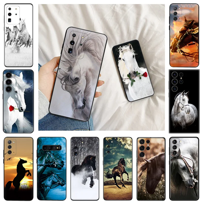 Ultra Thin Matte Silicone Soft Case For Samsung S24 Ultra S23 FE S22 Plus S21 S20 S10 Note20 Snow Running Horse Color Back Cover