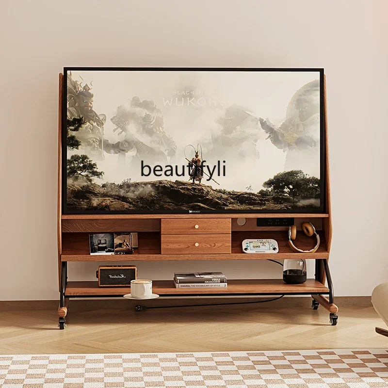 

Solid Wood Mobile TV Cabinet Living Room Home Vintage Modern Simple Bedroom Floor TV Stand