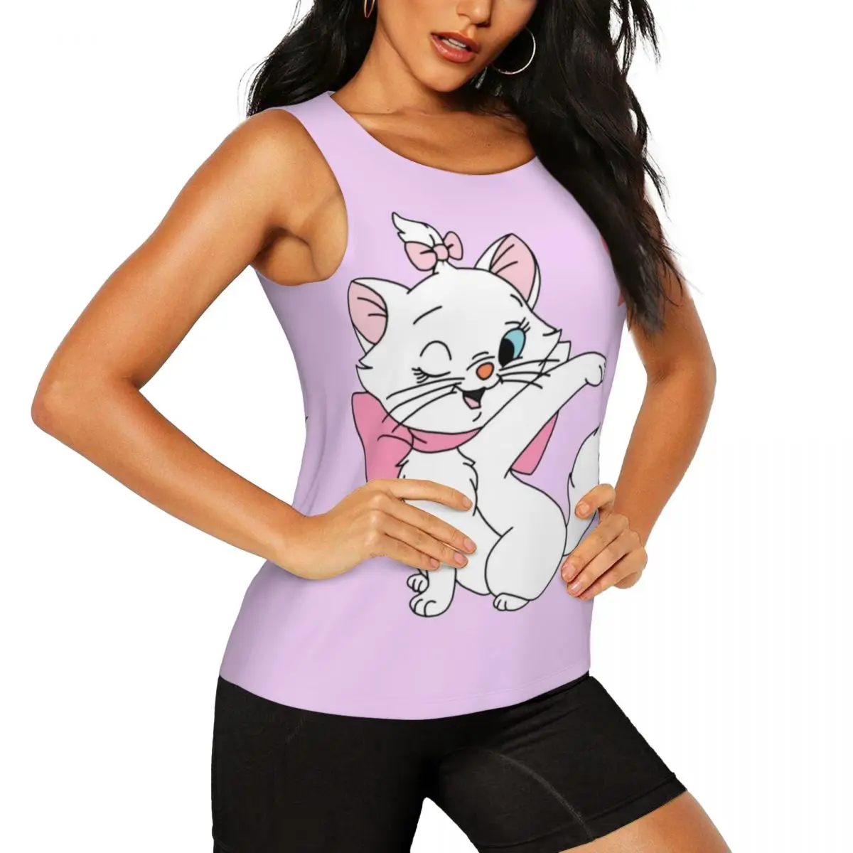 Custom Cute Marie Workout Tank Tops for Women Girly Cat Kitten Cool-Dry Sleeveless Yoga Shirts