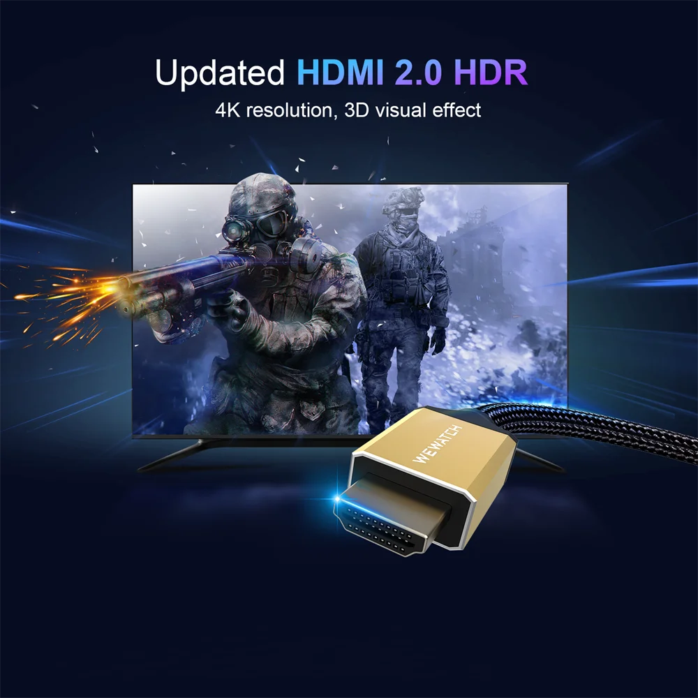 WEWATCH HC021/HC051/HC101 HDMI 2.0 Cable 2M/5M/10M 18Gbps 4K@60Hz for Projector TV Box Ultra High Speed 1080P HDR HDMI cable