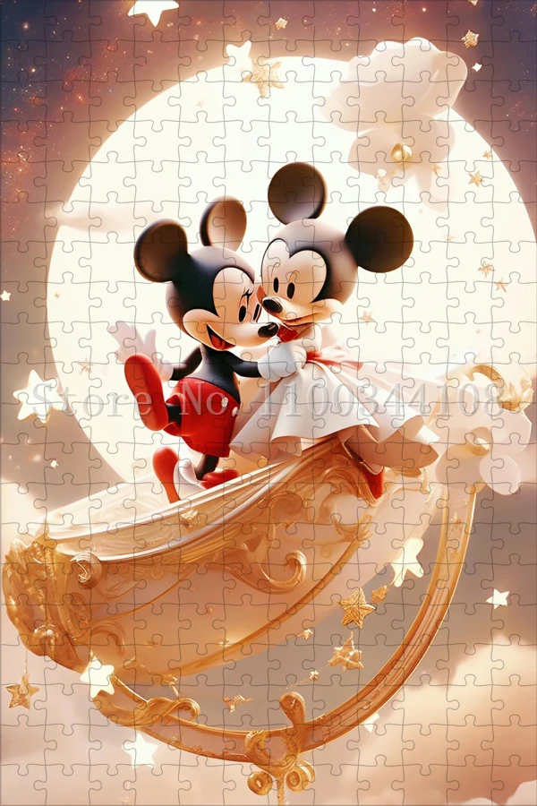 Disney Mickey Minnie Mouse Jigsaw Puzzles 300/500/1000 Pieces Learning Educational Interesting Wooden Toys for Children