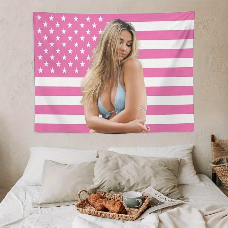 Madelyn Star Cline Tapestry Pink American Flag Wall Hanging Dorm Bedroom Living Room Decor Poster Background Cloth