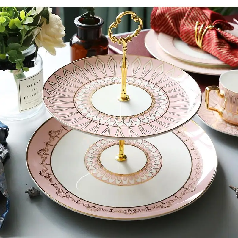10 Inch Double Layer Ceramic Snack Dessert Fruit Tray Blue Round Household Storage Cake Stand Nordic Tableware