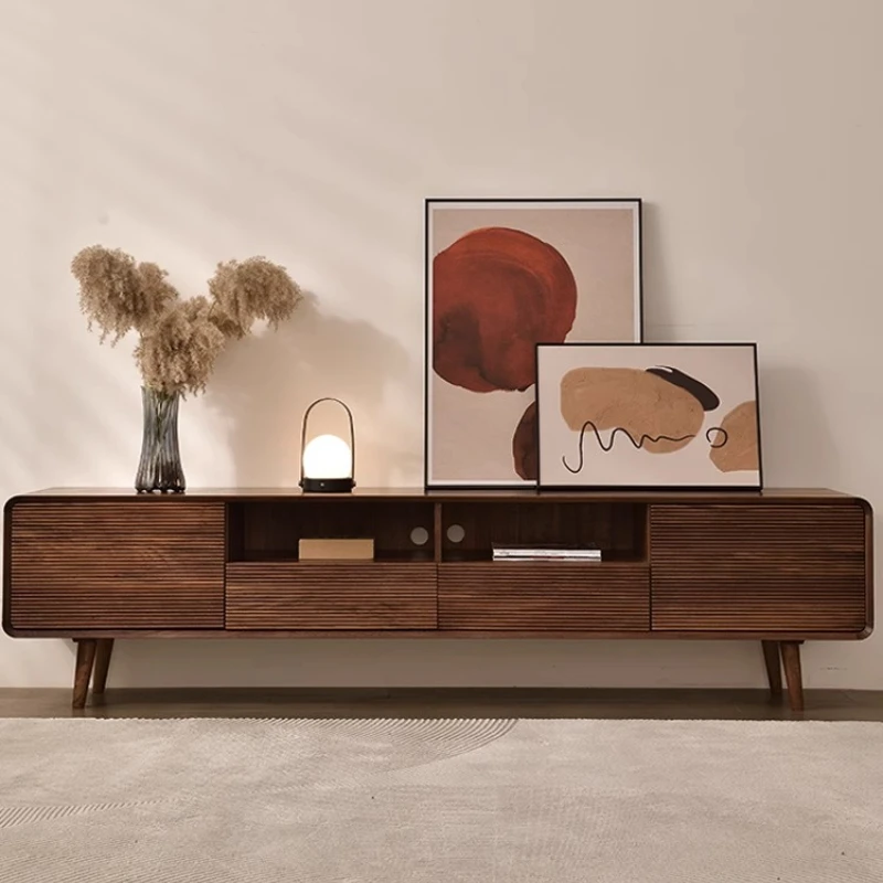 

LXY black walnut solid wood TV low floor cabinet new Chinese small apartment living room video cabinet