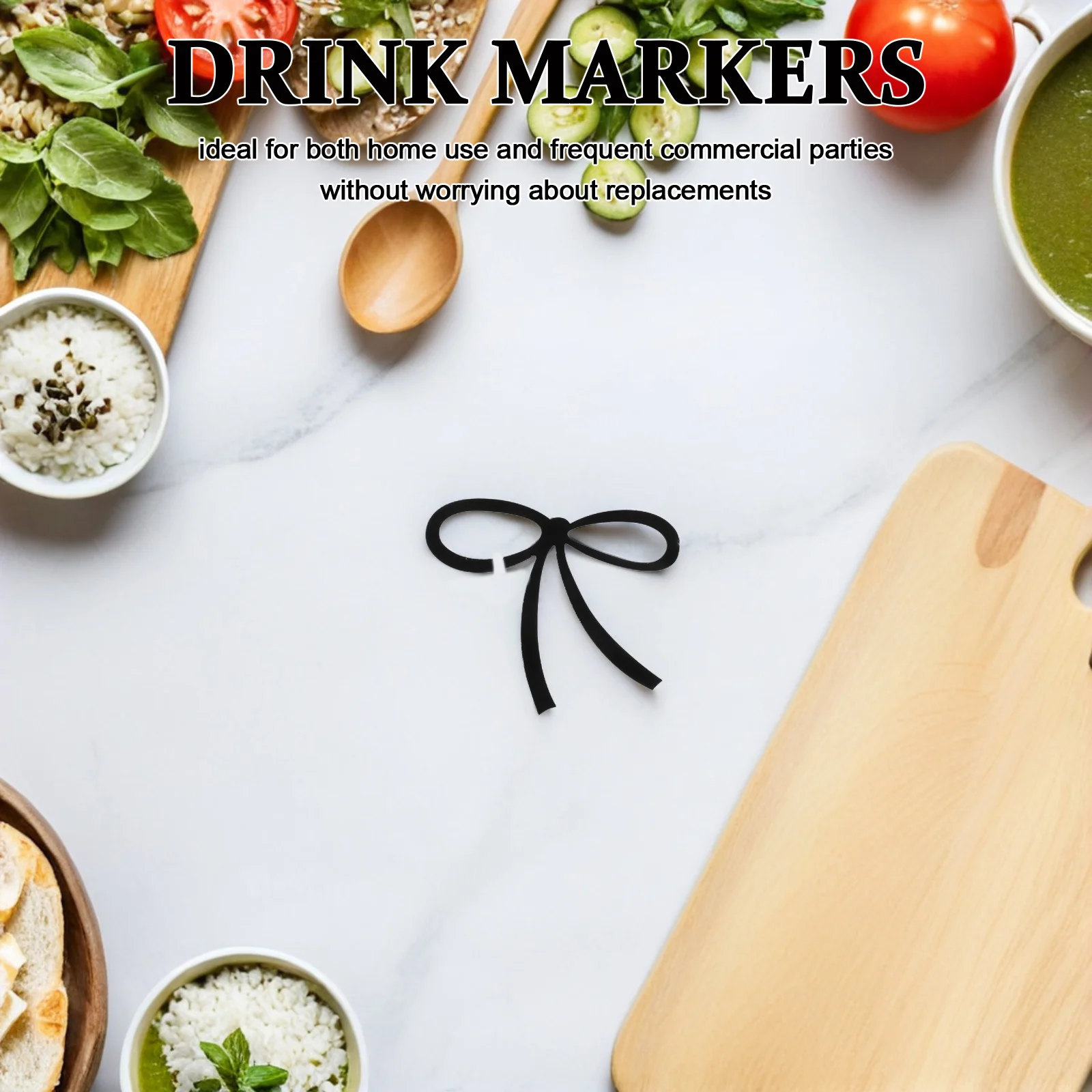 20 قطعة Bowknot كأس للنبيذ علامات الأسود الاكريليك قابلة لإعادة الاستخدام شرب العلامات زينة الحفلات الزفاف عيد ميلاد كوكتيل السحر