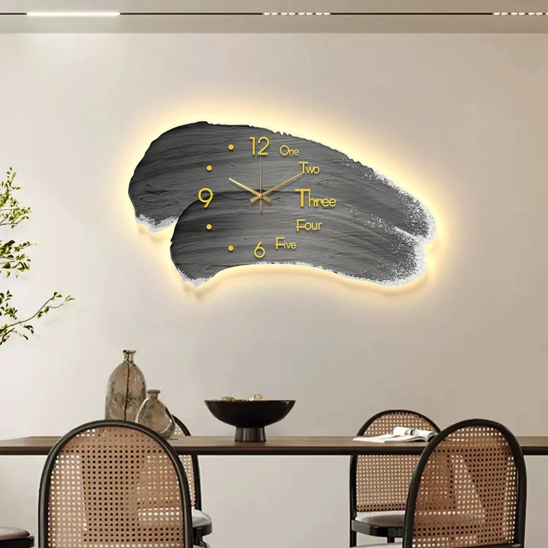 

2025 Cream Aesthetic Wall Clock with Light and Art Trendy Design for Living Room Dining Room Modern Silent Multi Function Decor
