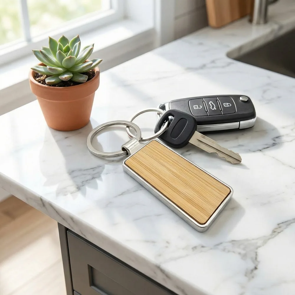 Fashion DIY Bag Car Rectangular Circular Keychain Wood Leather Laser Engrave Keyring Handmake Men Women Metal Accessory Gift