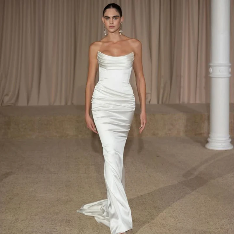 

Eightree Simple Mermaid Wedding Dresses Strapless Floor Lengt Satin Bridal Dress 2026 Evening Wedding Ball Prom Gowns Customized