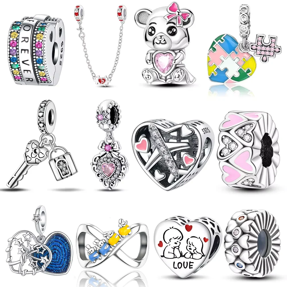 

Romantic Original Accessories Sparkling Magic Cube Love Red Heart Beads 925 Silver Women Bracelet DIY Jewelry Gift Charms Beads