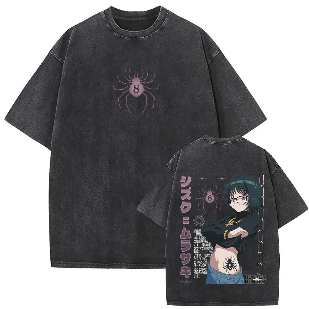 Camiseta gráfica Vintage lavada de Anime Hunter X Hunter, camiseta de dibujos animados de Killua Zoldyck, camisetas informales de algodón de gran tamaño para hombres y mujeres