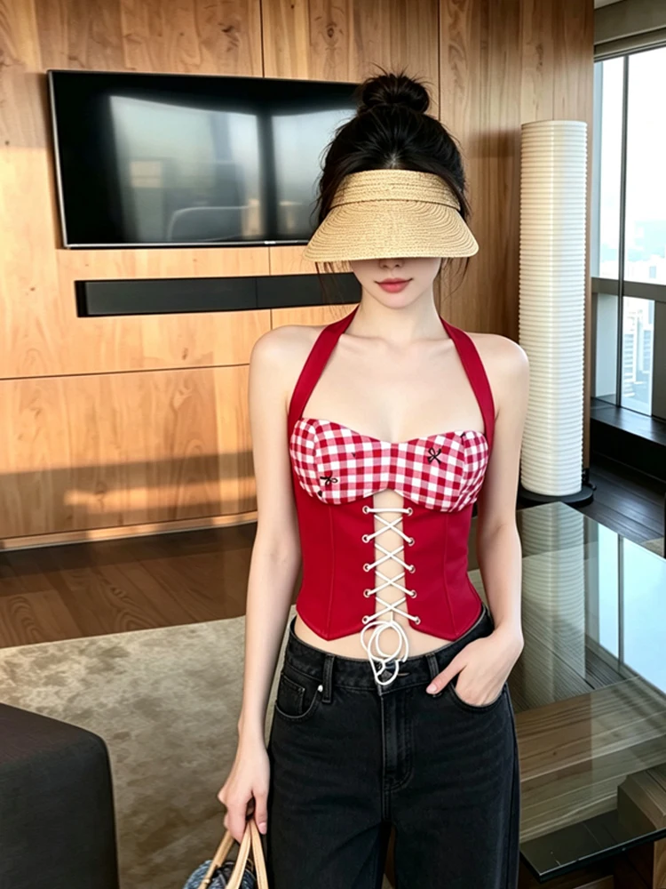 Millennial Sexy Girl Fishbone Hollow out Strapless Crop Top Women Summer Short Backless Versatile Sleeveless Bralette