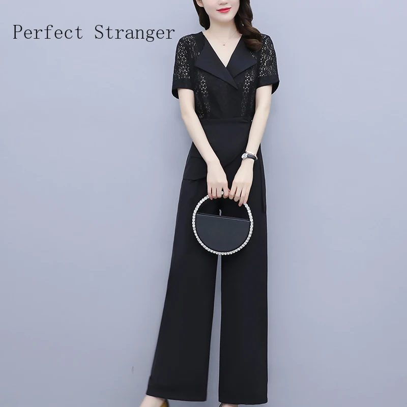 

Wide Leg Rompers Casual Palazzo VONDA 2022 Women Playsuits Loose Solid Sexy Lace Jumpsuits Summer Office Party Overalls