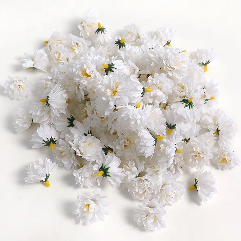 20/50 Stück Gänseblümchen Künstliche Blumenköpfe Seidenblumen für Heimdekoration Hochzeit Brautdekoration DIY Bastelzubehör Kranz-Zubehör