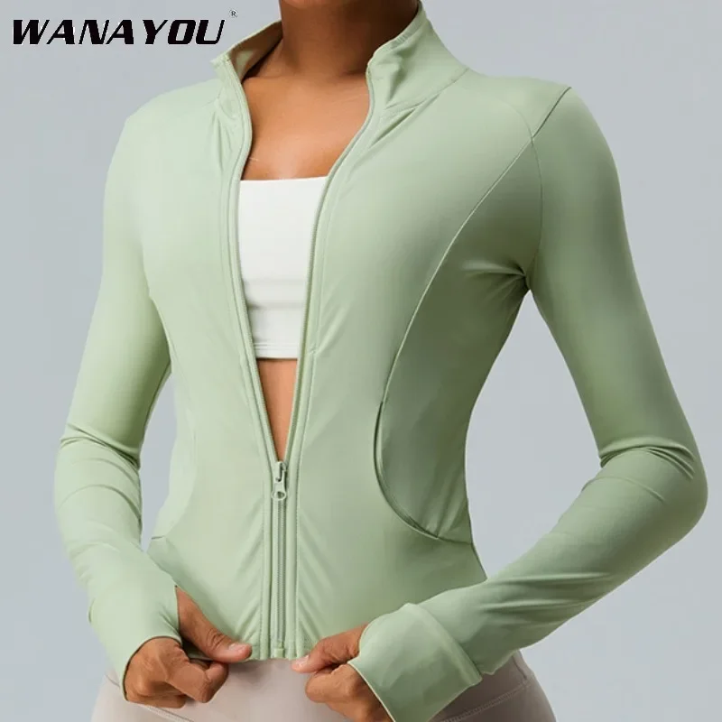 WANAYOU Zipper Sports Top Women Long Sleeve for Fitness Coat Running Women Clothing Running Workout Tights Gym Tops Yoga Shirts