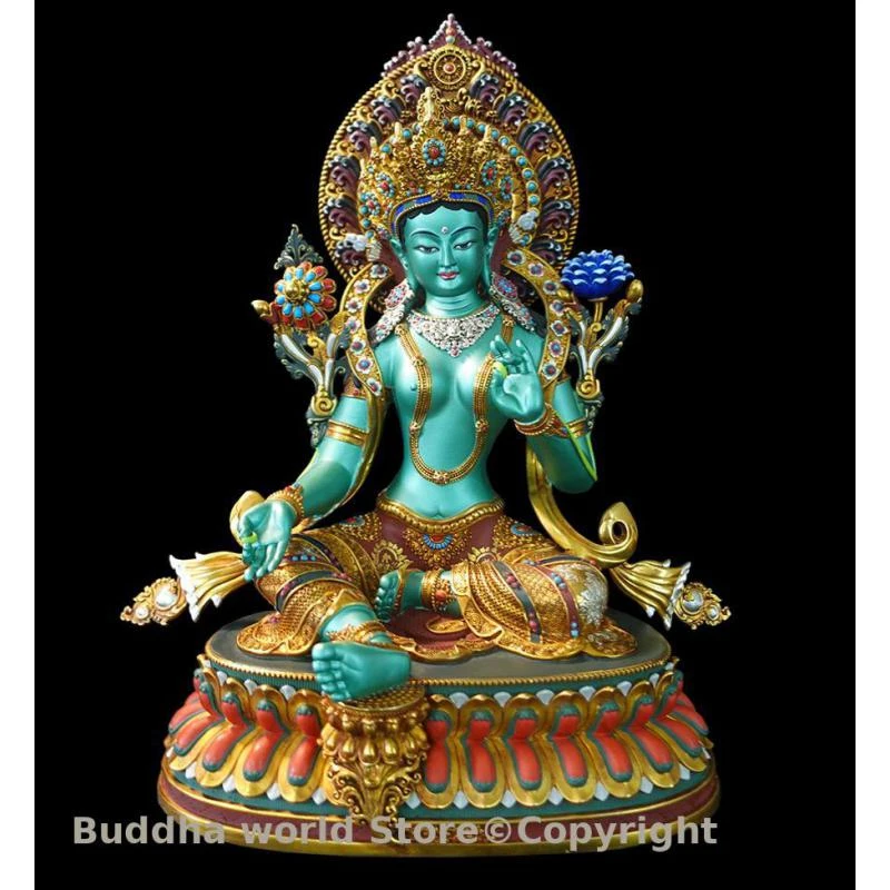Exclusive Exquisite gemstone Green Tara Bodhisattva Buddha temple Nepal handicraft Buddha statue Buddhism home altar monk large