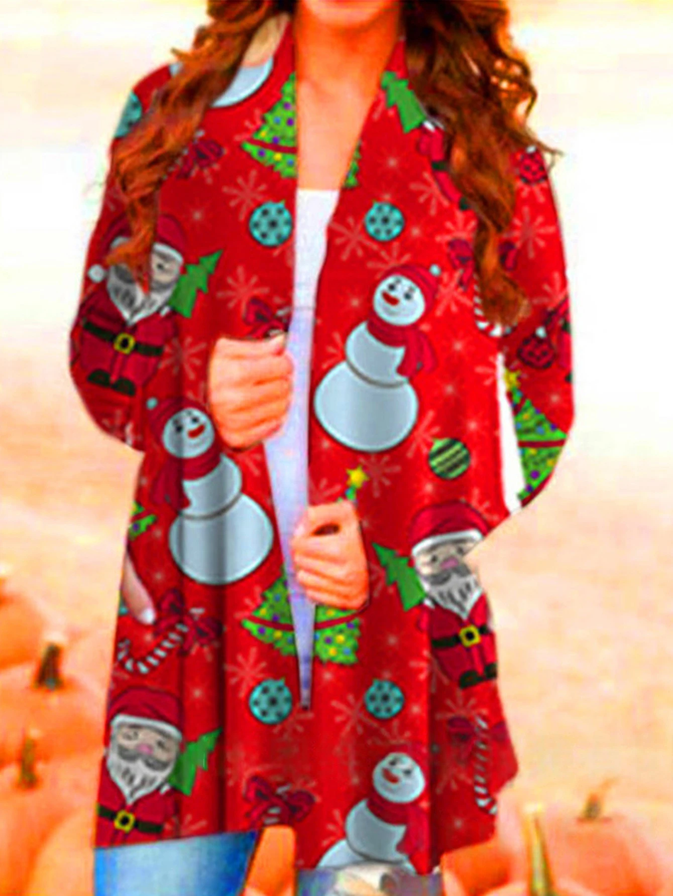 여성 캐주얼 긴팔 가디건 유럽 및 미국 스타일 독립 스테이션 크리스마스 디지털 프린트 스팟 패턴