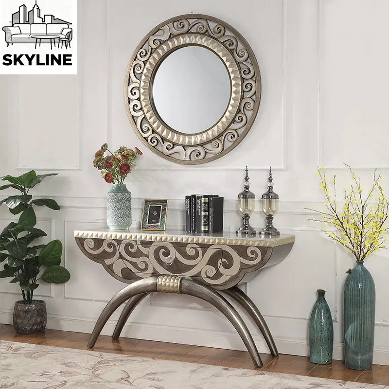 Solid wood entrance desk silver foil paint strip desk entrance cabinet living room entrance table