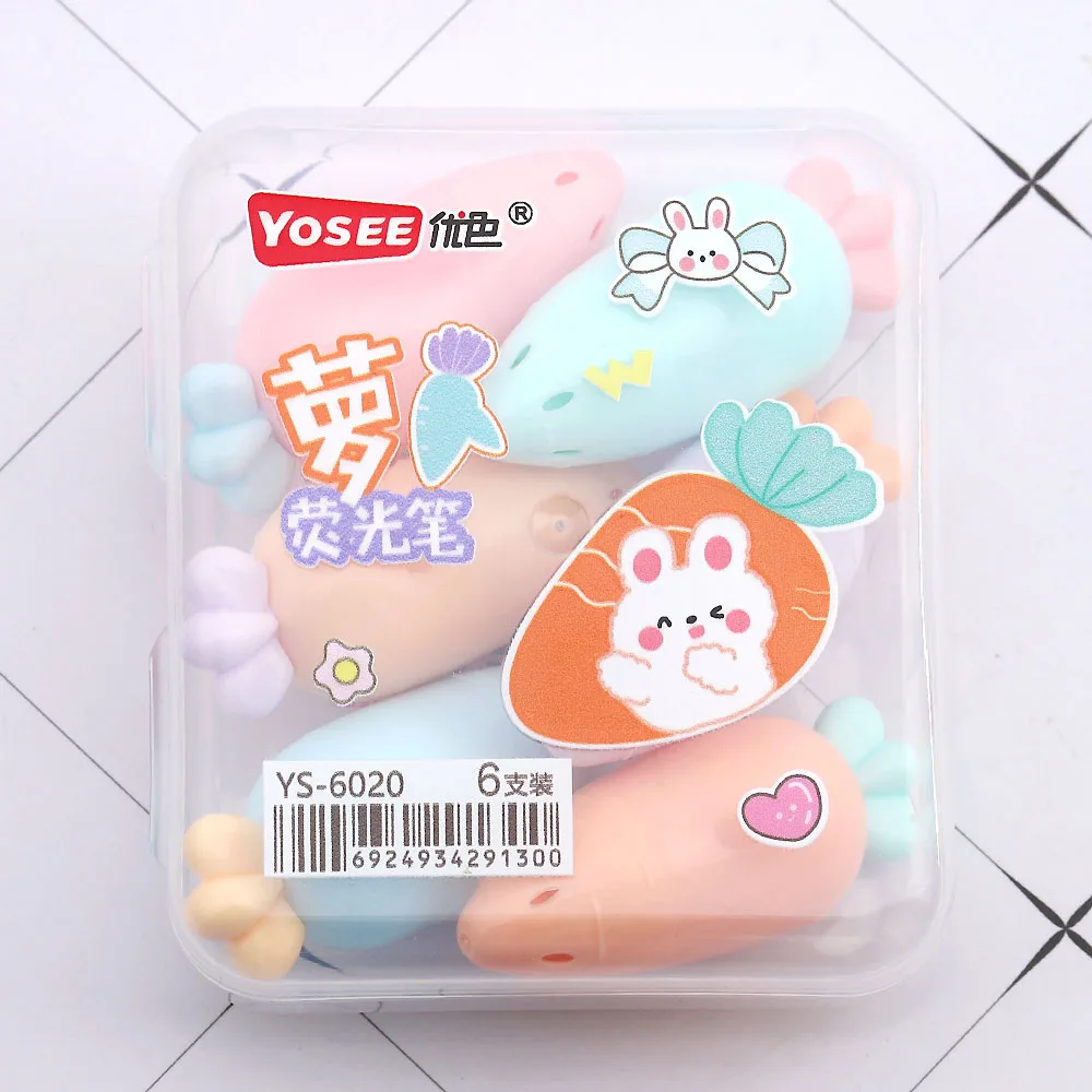 

1 Box Cute Mini Highlighter Carrot Kawaii DIY Cartoon Stationery Kawai Funny Paint Mark