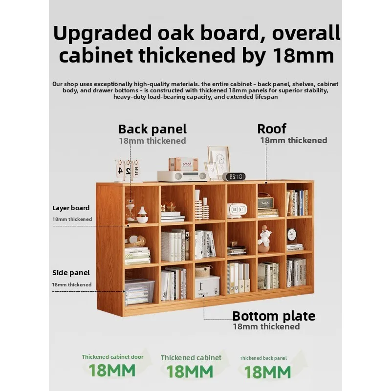 ENF grade solid wood small bookcase floor-to-ceiling bookshelf integrated wall storage cabinet modern and simple, storage