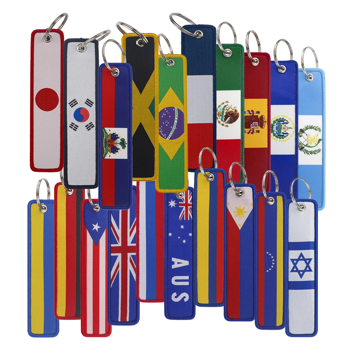 

National Flags Embroidered Keys Cool Man Key Tags Keychain for Car Motorcycles Keyring Holder Accessories Gifts for Friends