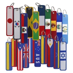 National Flags Embroidered Keys Cool Man Key Tags Keychain for Car Motorcycles Keyring Holder Accessories Gifts for Friends