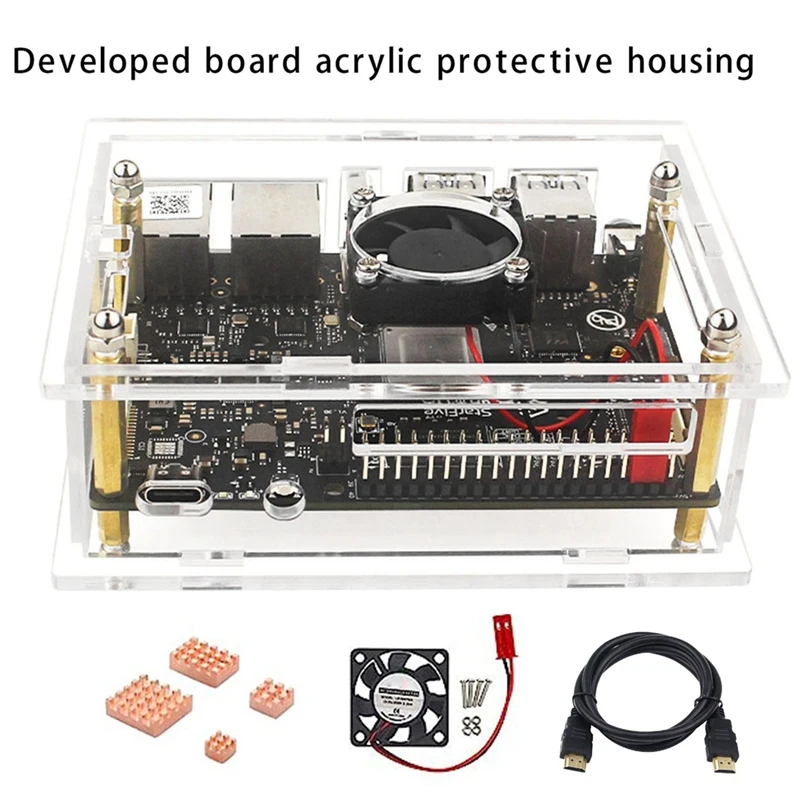 For Visionfive 2 Development Board Acrylic Case Development Board Box Transparent Case With Cooling Fan Heat Sink Kit White