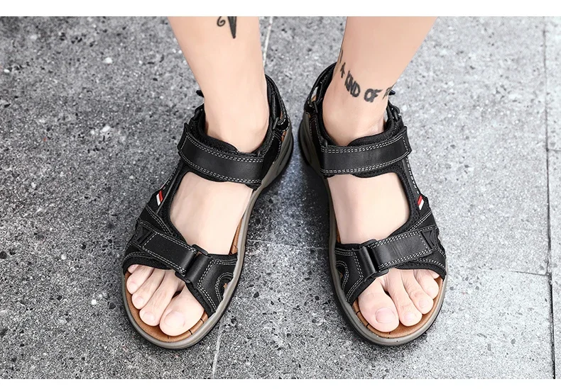 Neue Sommer Echtes Leder Männer Sandalen Mode-Design Atmungsaktive Casual Schuhe Männer Weichen Boden Outdoor Strand Sandalen Große Größe 46 – Detail 20