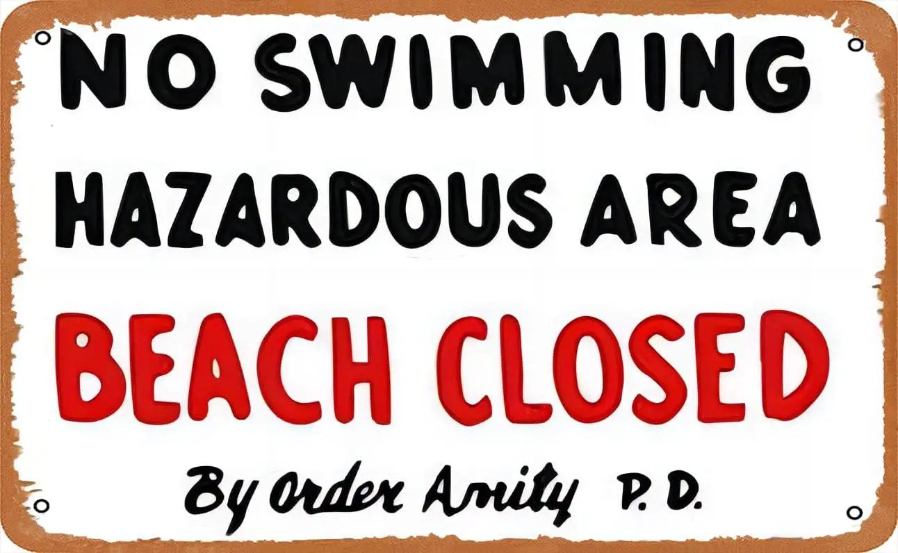 Vintage Tin Sign Amity Island Poster Jaws Movie Poster Print Beach Closed Sign No Swimming Cult Classic Home Art Wall Art Gif