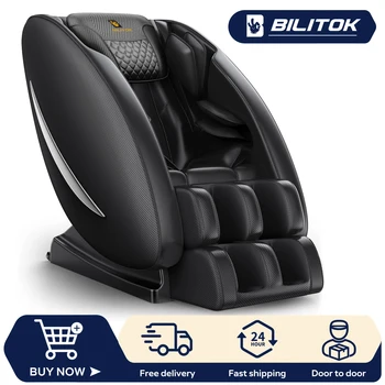 Image Zero Gravity Recliner Massage Chair with Full Body Heating, Bluetooth Speakers, Airbags, and Foot Roller