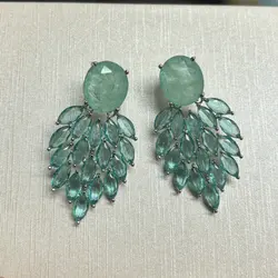 Bilincolor Fashion Green Earring for Women Wedding Bridal Jewelry