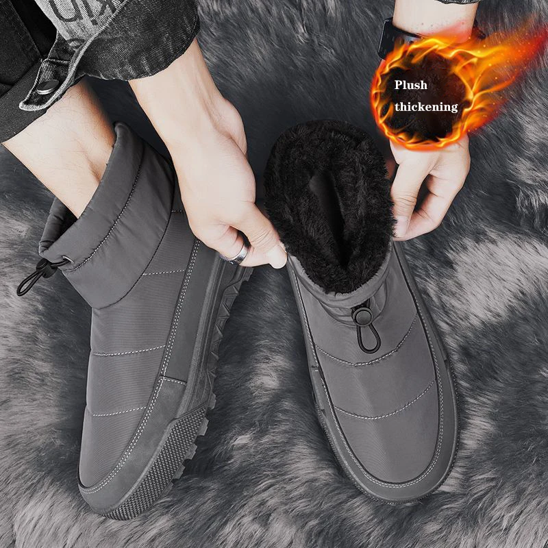 Outdoor Snow Boots Men Winter Fur One Waterproof Martin Boots Padded Warm Cotton Shoes