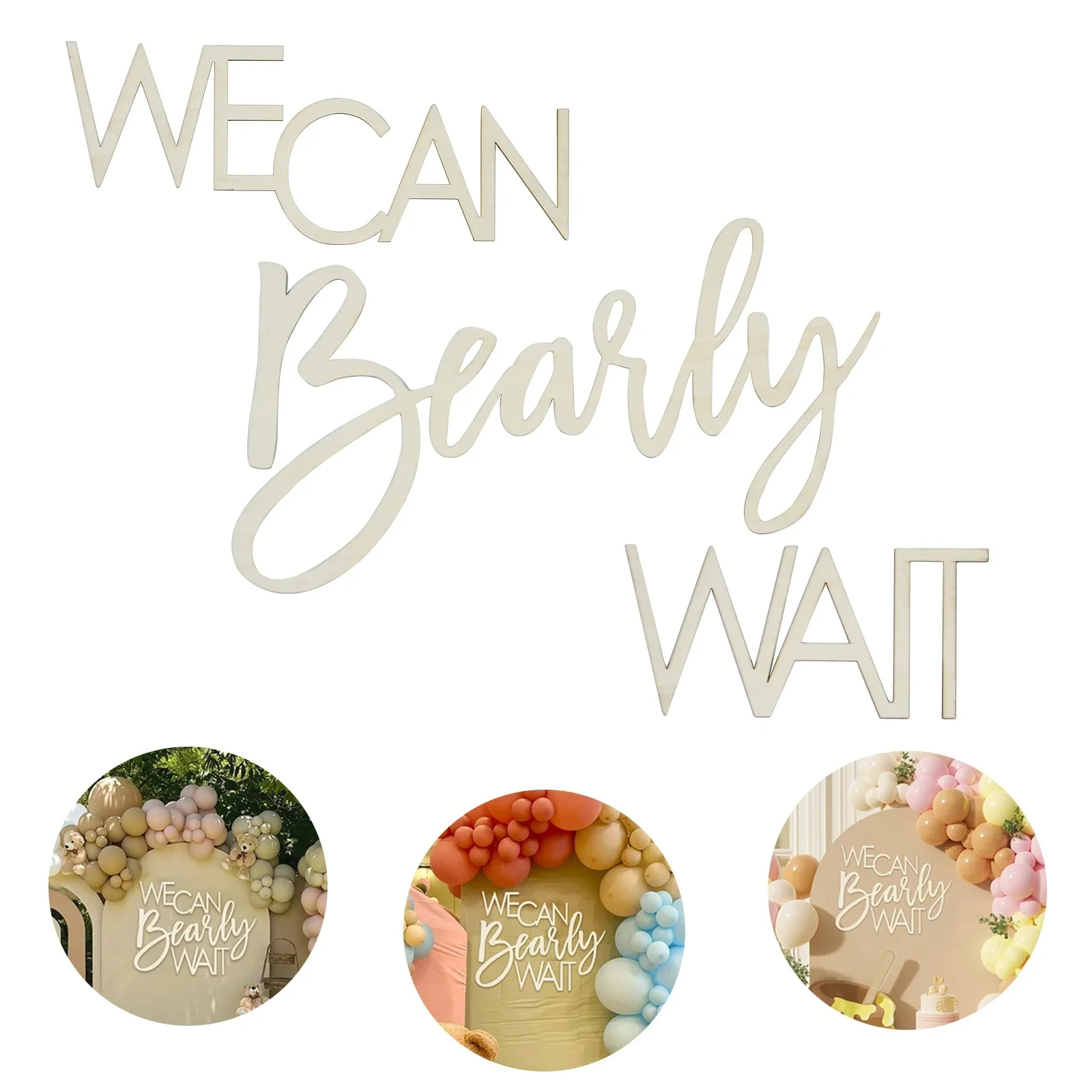 We Can Bear Wait Baby Shower Decorative Baby Bear Banner Hanging Gender Reveal Wooden Sign Hanging Birthday Party