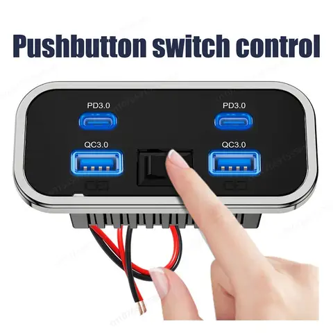 4 Ports 12V RV USB Outlet 76W Dual PD3.0 Type-C Quick Charge & QC3.0 Panel Wall Mount Charger Adapter for Marine Bus ATV Truck 10 best sales 12v usb panel - №1