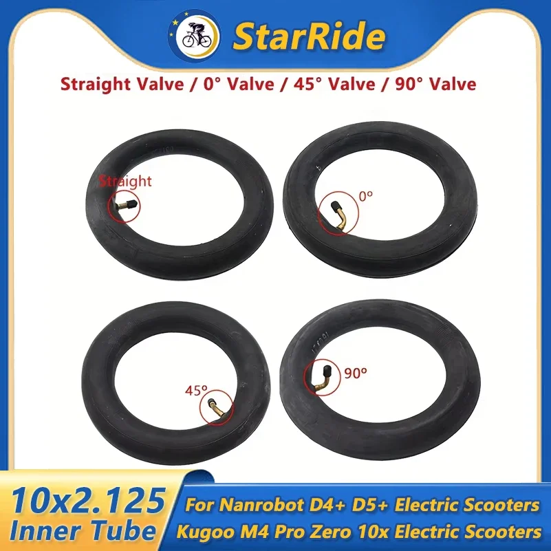 Cámara de aire 10x2.125 con 0 °   90 °   45 °   Válvula recta compatible con piezas de neumáticos de patinete eléctrico Nanrobot D4+ D5+ Kugoo M4 Pro Zero 10x