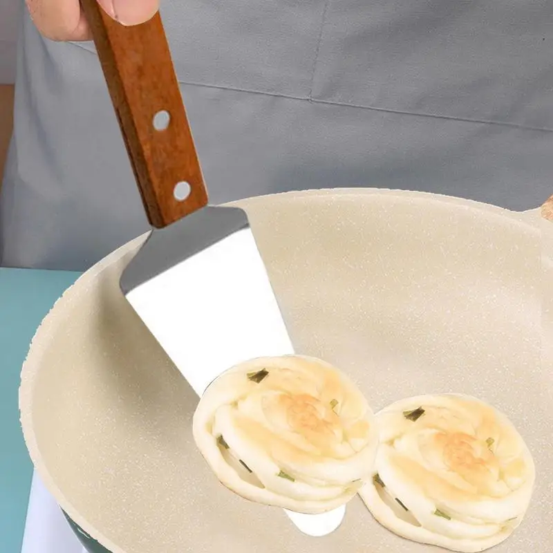 Stainless Steel Pizza Shovel Non-stick Pizza Paddle Spatula Wooden Handle Pizza Cheese Server Triangular Spade Cheese Shovel