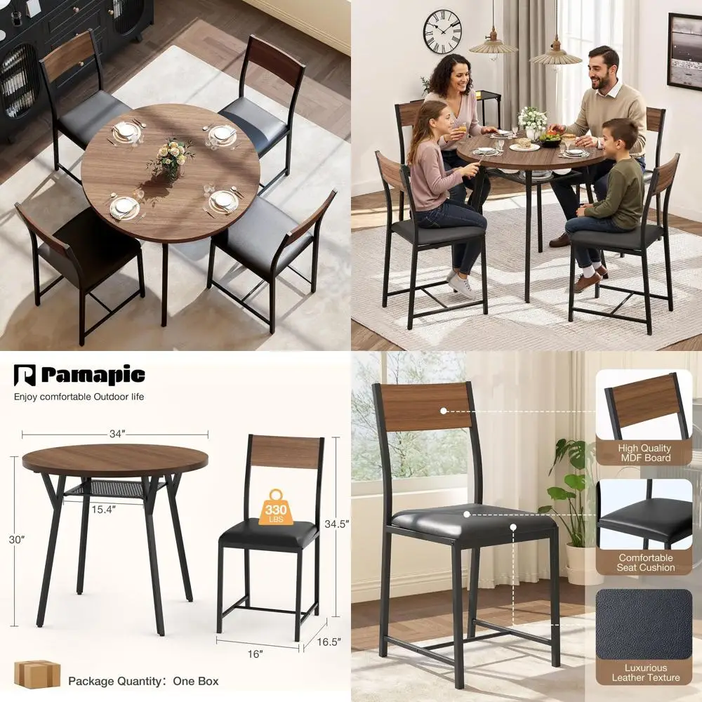 

Обеденный гарнитур из орехового дерева на 4 персоны с круглым столом на пьедестале и компактным дизайном