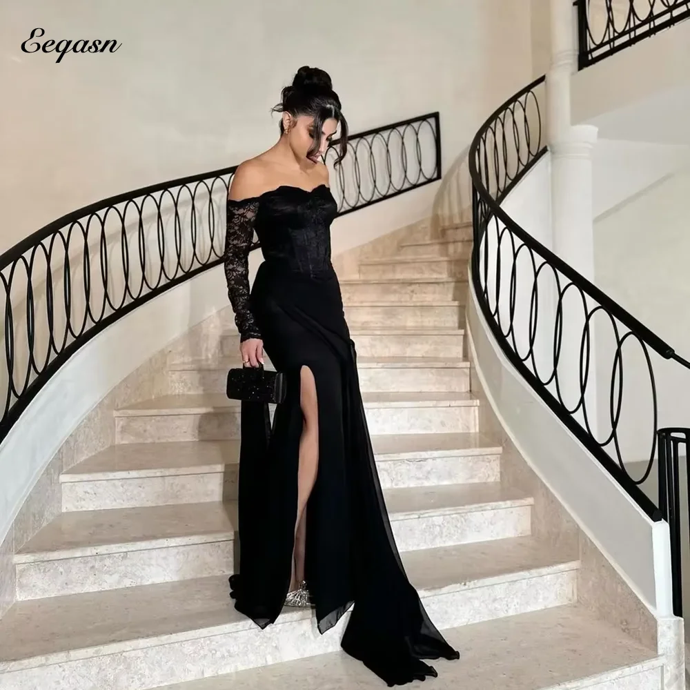 

Elegant Black Evening Dresses Long Sleeve Party Dress Robes De Cocktail Gown Special Occasions Robe Soiree Prom Customized