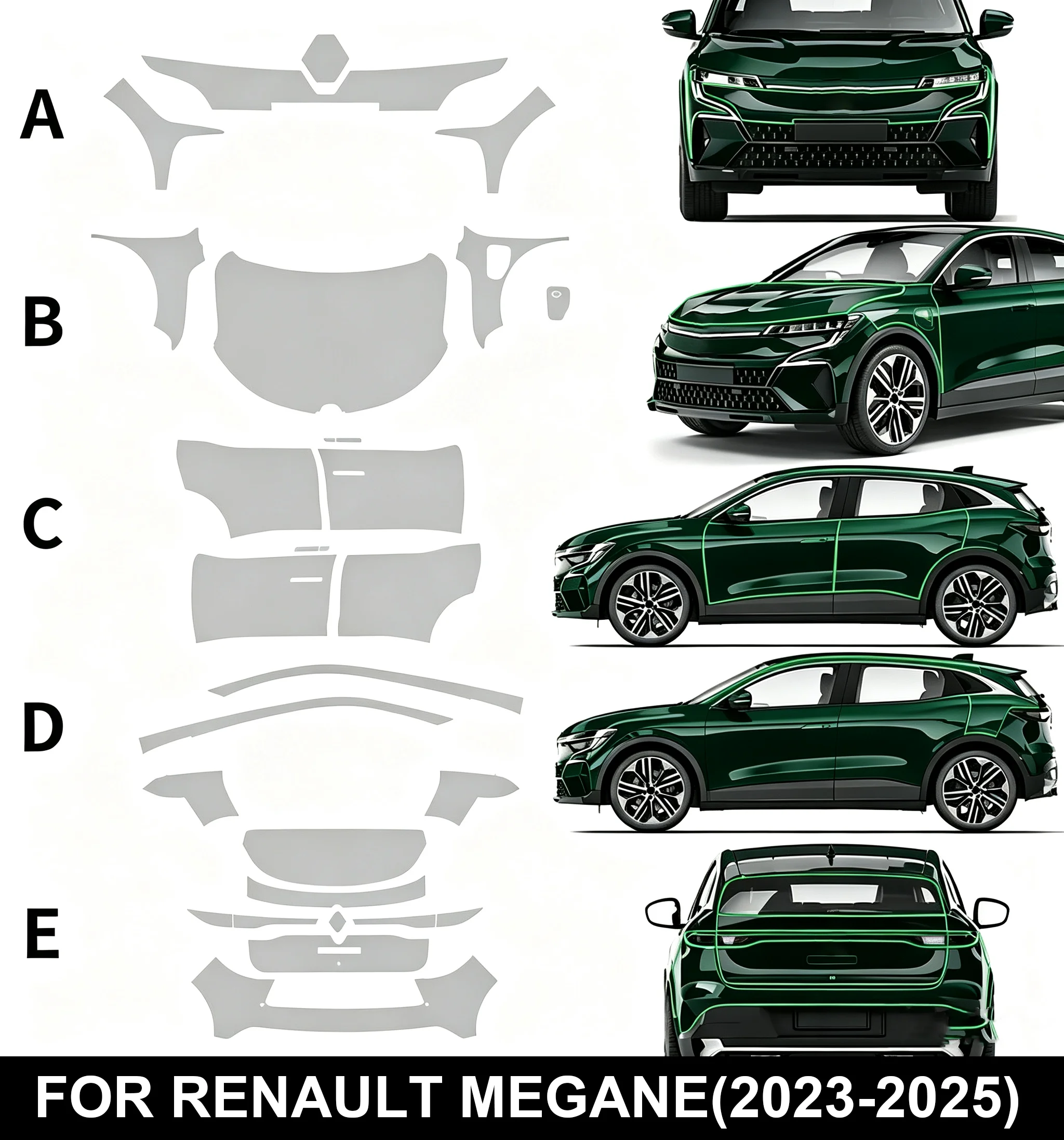 For Renault Megane 2023-2025 Car Body PPF Pre-cut Film Paint Transparent TPU Protection Film Anti-scratch