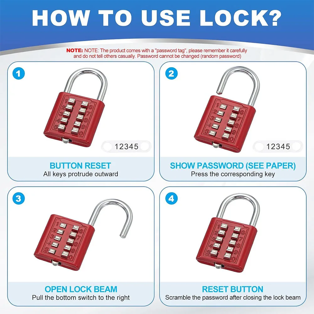 10 Digit Combination Outdoor Padlock Waterproof Zinc Alloy with Key Backup Smart Lock for Travel Luggage Anti-Theft gallery 5