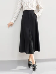 SENTUBILA High Waist Spliced Simple Skirt Office Ladies 2024 Summer Black Split A-line Umbrella Pleated Skirts Womens 141Q53038