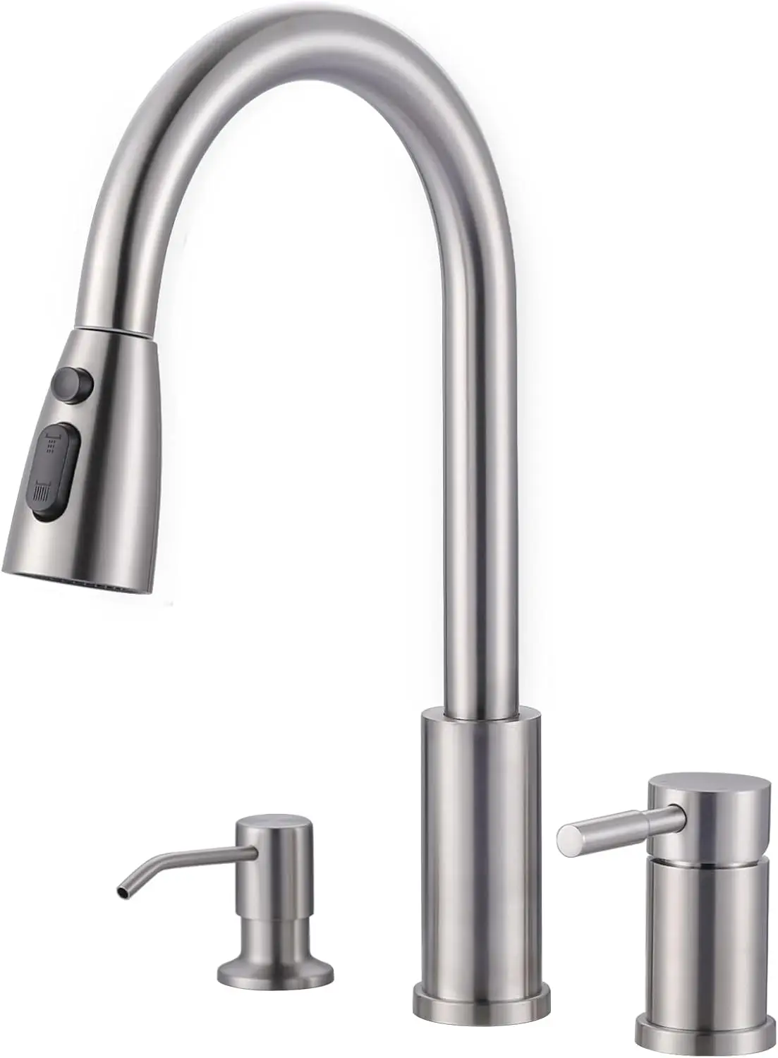 

Кухонный смеситель с 3 отверстиями, распылителем, дозатором для мыла и отдельной ручкой, матовый никель, для кемпера, прачечной, автодома