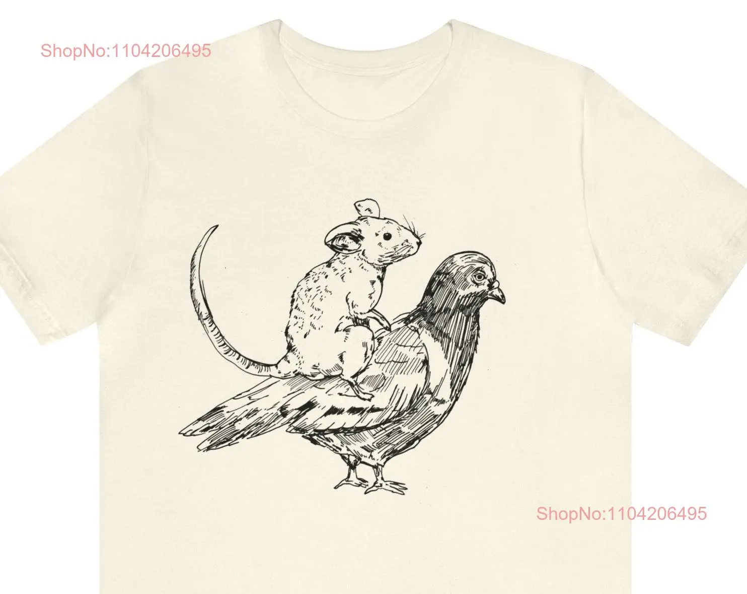 Rat and pigeon minimalistic T Shirt Vintage drawn animal Victorian style nature illustration tee 90s y2k grunge gothic