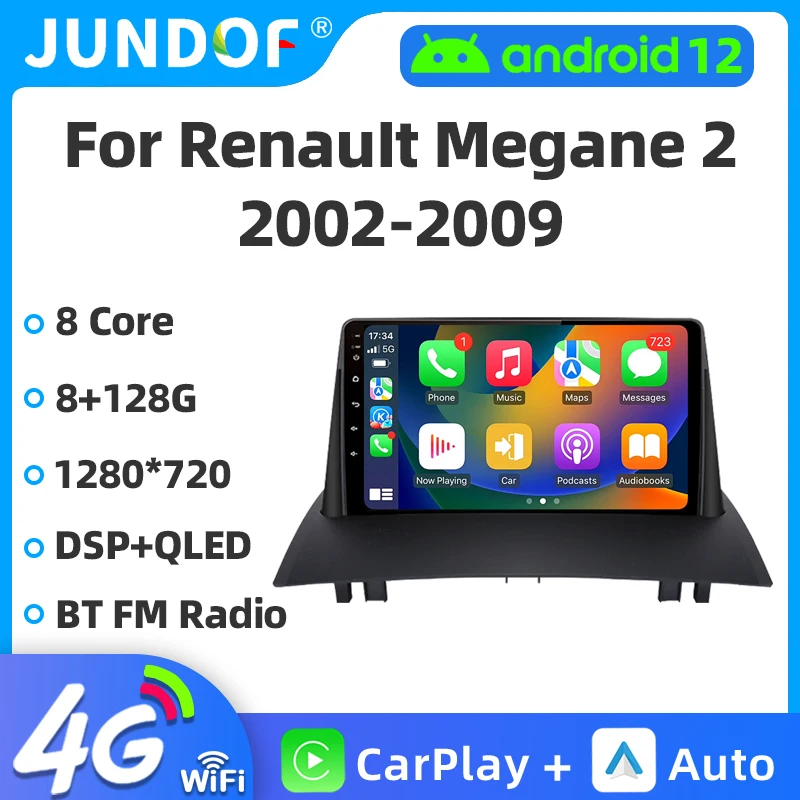 

Jundof Wireless Carplay Auto Android Car Radio for Renault Megane 2 2002 - 2009 Multimedia Player GPS 2 Din Stereo DVD Autoradio