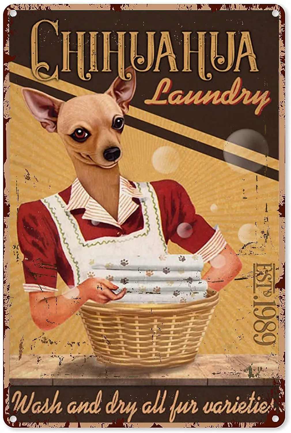 Colgante placa de metal Vintage para lavandería, decoración de pared para cuarto de lavandería, hogar, dormitorio, Bar, Club, cueva de personas, Chihuahua
